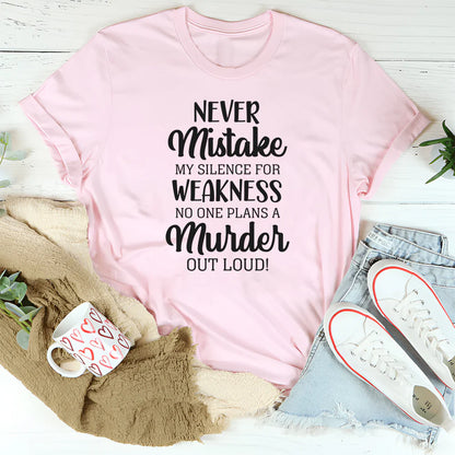 Never Mistake My Silence for Weakness, No One Plans a Murder Out Loud